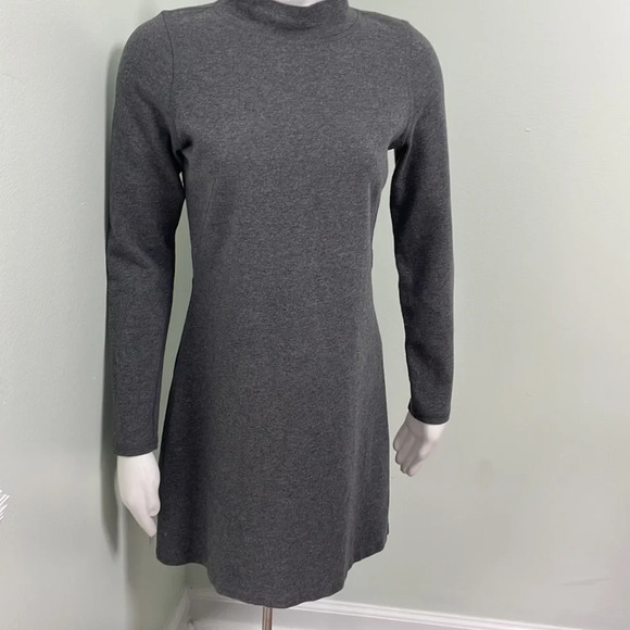 Everlane Gray Cotton Mock Neck Dress Size Small Shirt Dress Casual - Picture 3 of 10